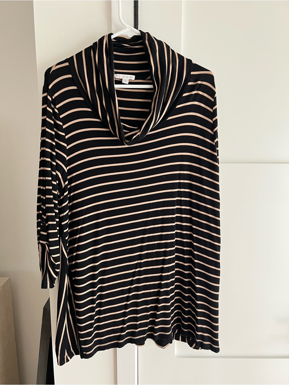 erin london Black & Cream Striped Cowl Neck Sweater